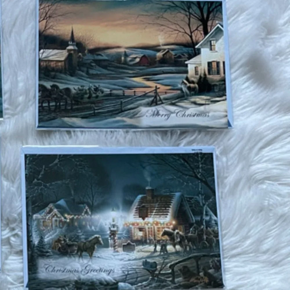 8 Holiday cards set individually sealed in plastic with matching print envelope